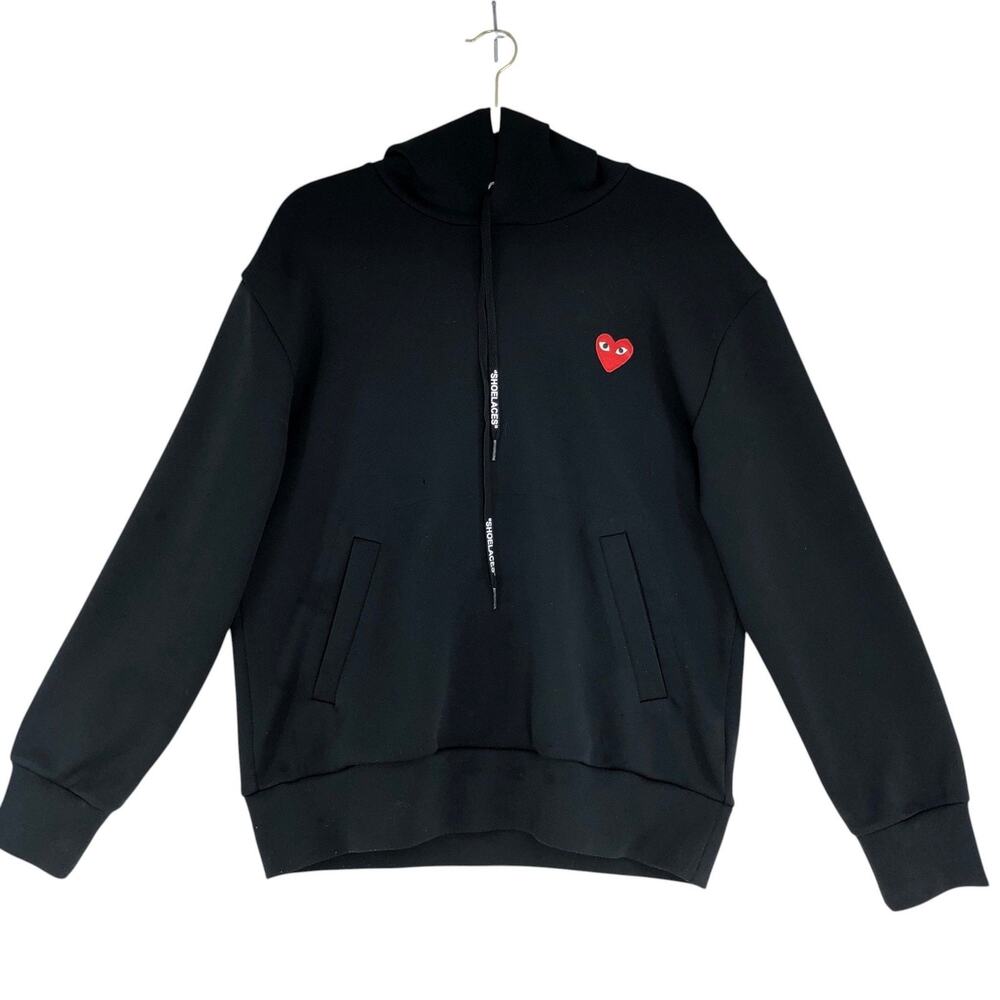 Comme des Garcons Play Hoodie Mens L Black Heart Logo Sweatshirt *TINY FLAW